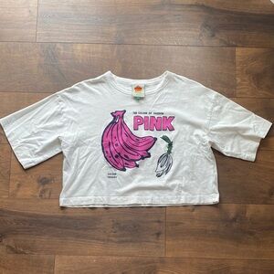Farm Rio Pink Bananas Color Therapy Graphic Tee Off-White Cotton Women’s Medium